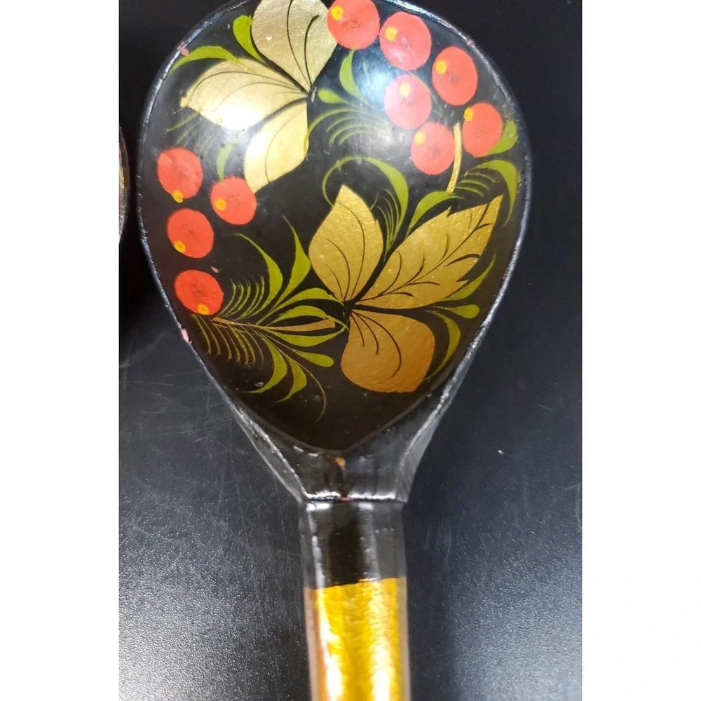 Russian Khokhloma  Spoons, Set Of 2.             7 & 5/8